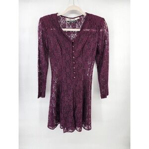 Marnie‎ West Vintage 90s Purple Floral Lace Corset Back Mini Dress Size 4 sheer